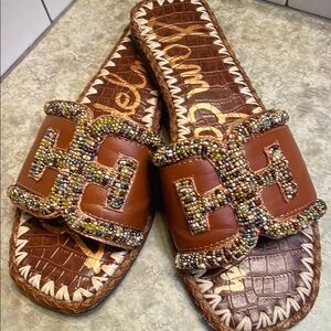 Sam Edelman Beaded Brown Slide Sandals